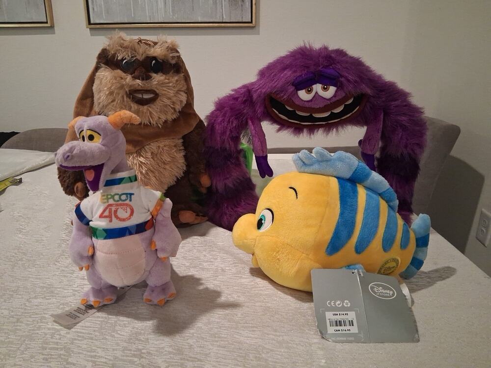 Disney Plush Lot of 4 Figment Epcot 40th, Monsters University Art, Flounder,...